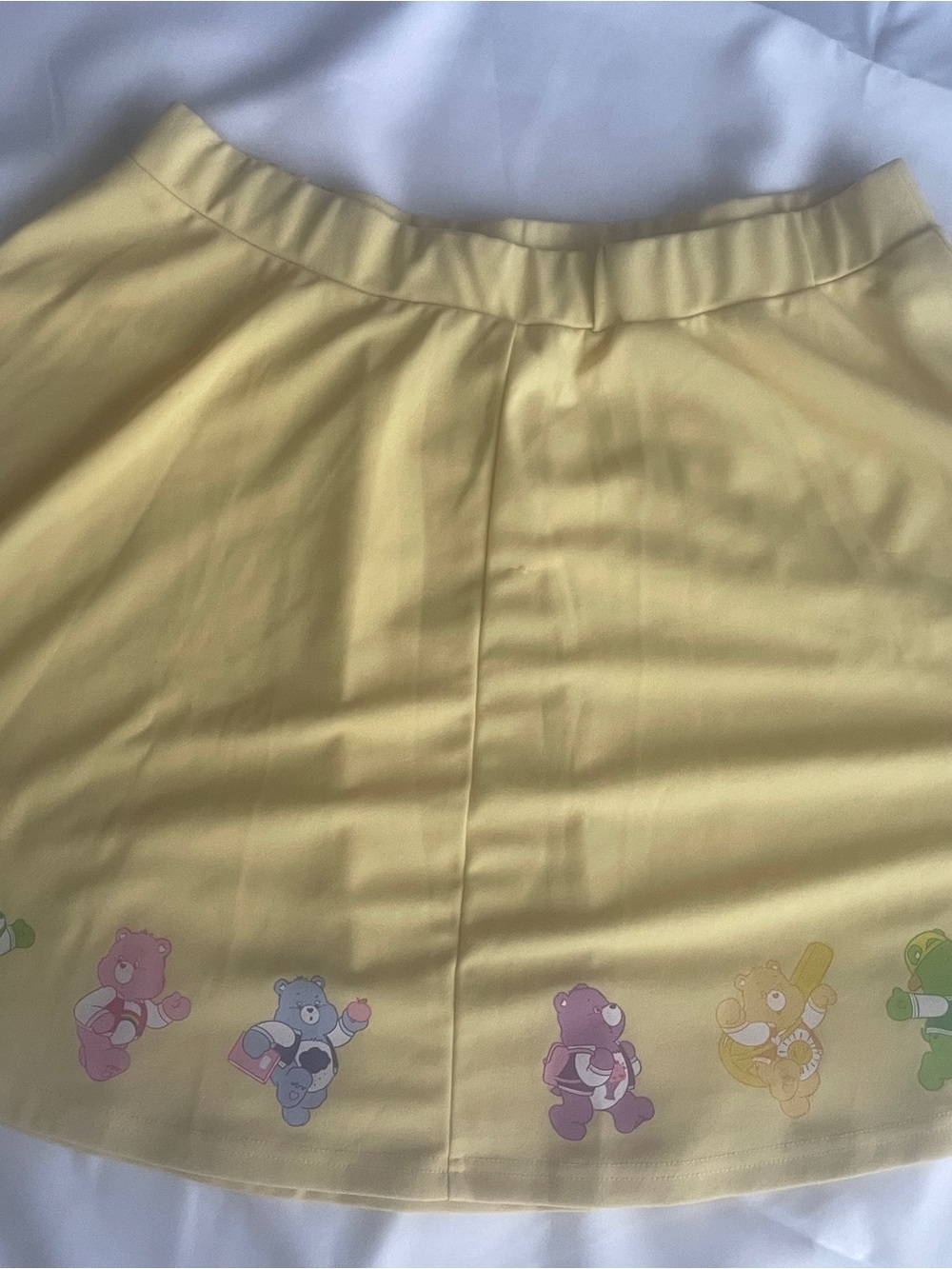 SHEIN Yellow A-Line Skirt with Multicolor Care Bears Print